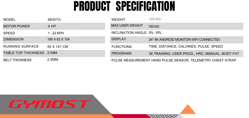 GYMOST 6830TA SPECS
